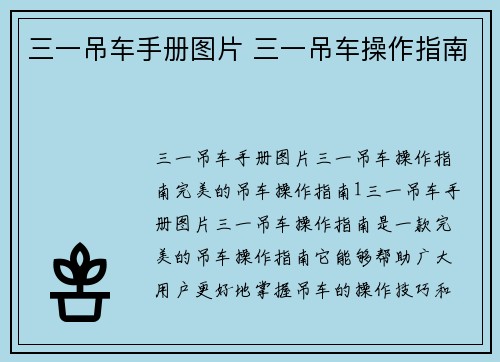 三一吊车手册图片 三一吊车操作指南