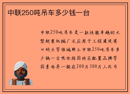 中联250吨吊车多少钱一台