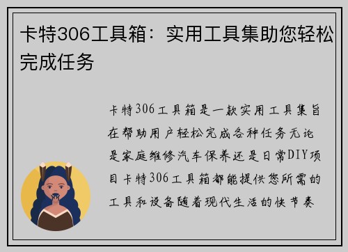 卡特306工具箱：实用工具集助您轻松完成任务