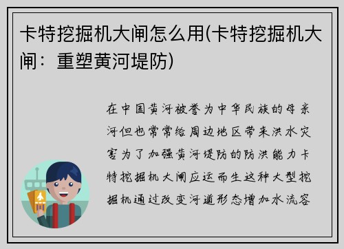 卡特挖掘机大闸怎么用(卡特挖掘机大闸：重塑黄河堤防)
